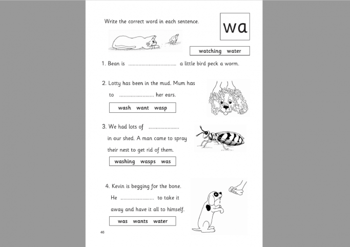 ‘wa’ sentences writing worksheet – Handwriting and comprehension