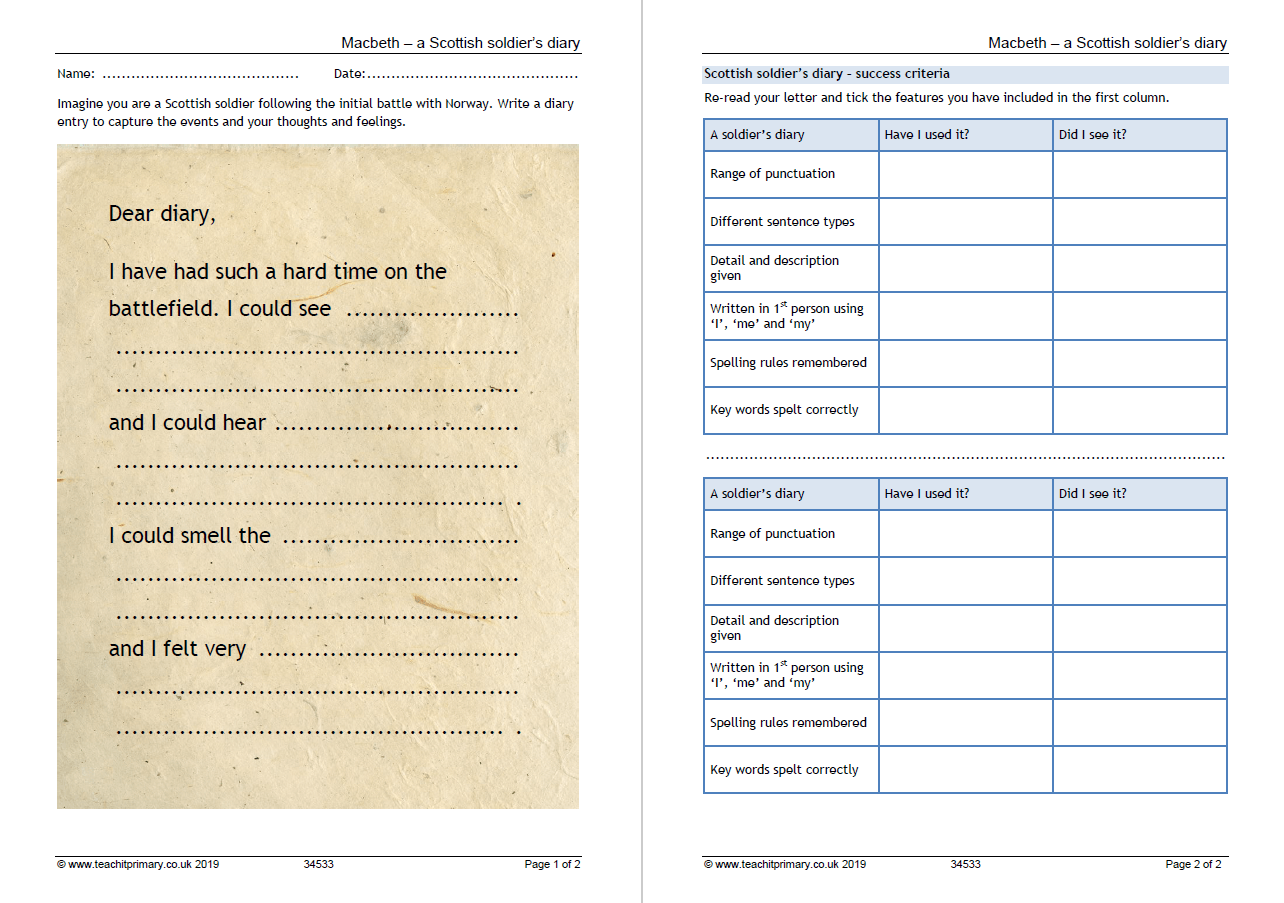 diary entry 8 of the best writing resources and worksheets for ks2 english teachwire