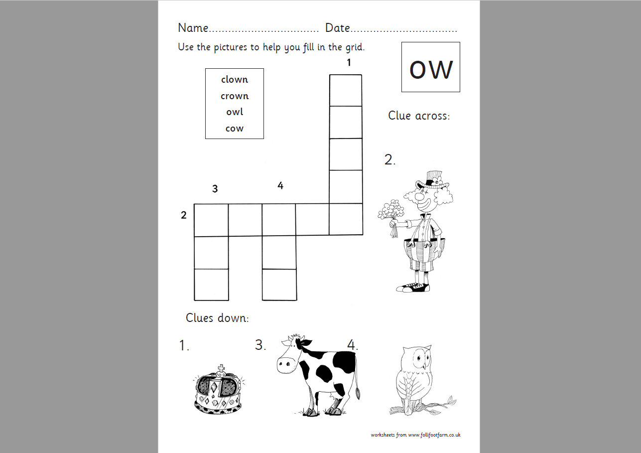 ‘ow’ words writing worksheet – Handwriting and comprehension activity