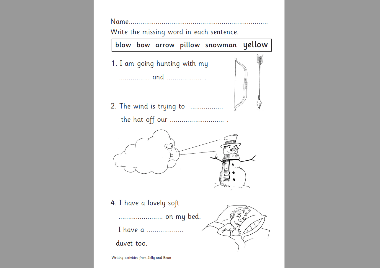 ‘ow’ Sentences Worksheet – Handwriting and Comprehension Activities for
