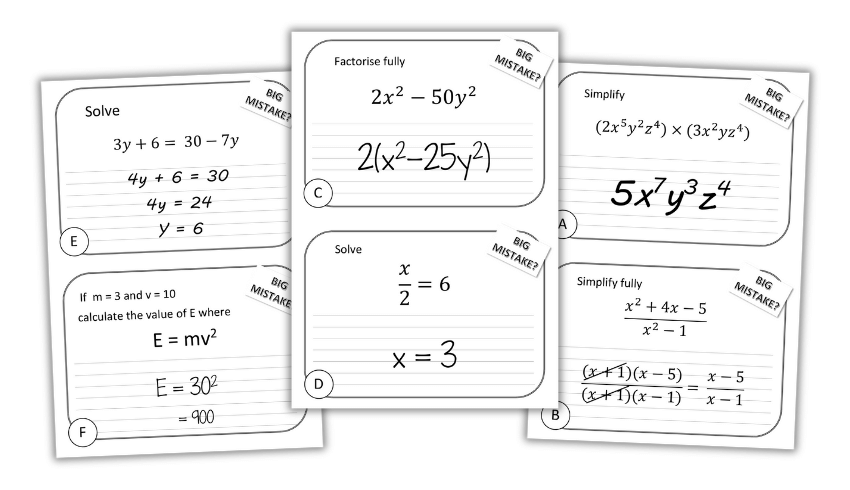 Spot the mistakes algebra resource