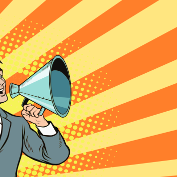 Illustration of person with megaphone, representing speaking and listening topics