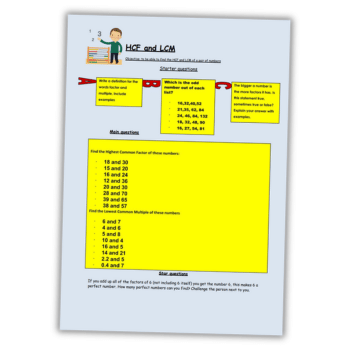 HCF LCM worksheet