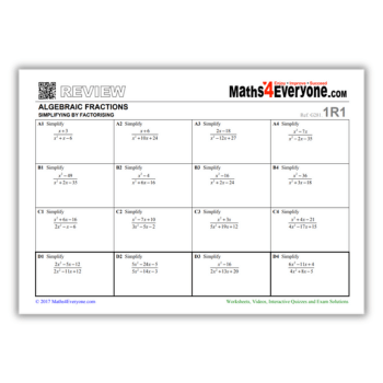 Algebraic fractions worksheet for KS3 and GCSE maths