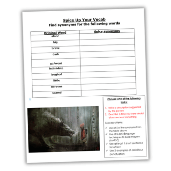 Synonyms worksheet