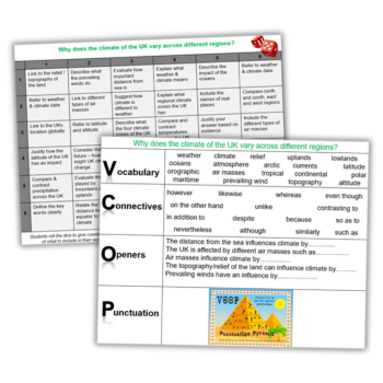 Weather KS3 learning grid templates