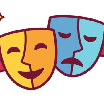 Happy and sad masks representing drama games