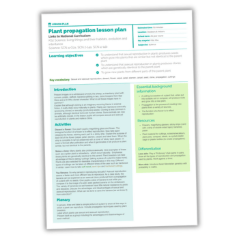 Asexual reproduction in plants KS2 lesson plan