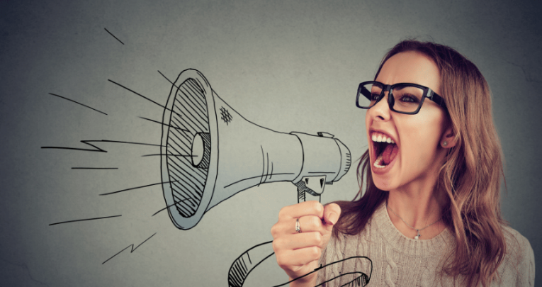 Teacher shouting through illustration of megaphone