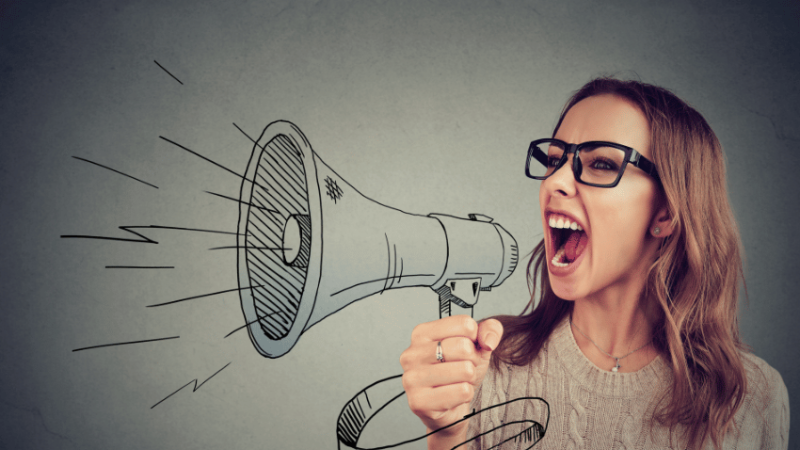 Teacher shouting through illustration of megaphone