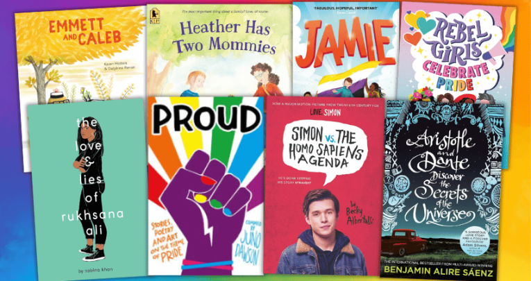 Collage of children's and YA LGBT books