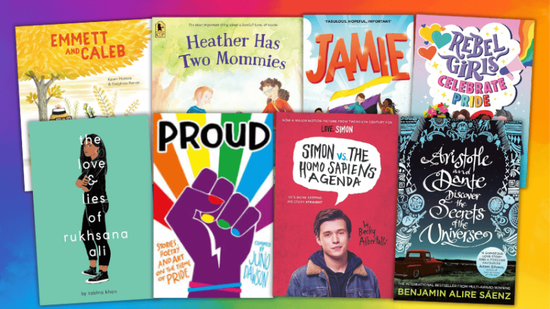 Collage of children's and YA LGBT books