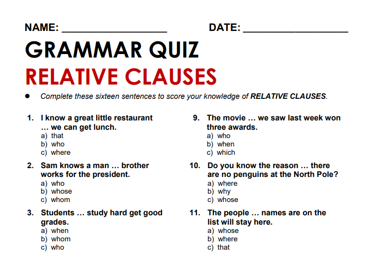 Mediaan Grammatica Sympathiek Relative clauses – 7 of the best worksheets, examples and resources for KS2  SPaG/English - Teachwire