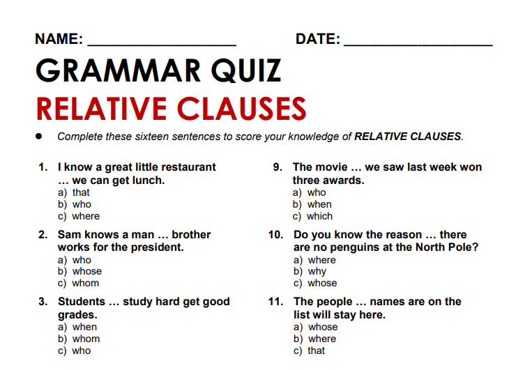 Relative Clauses 7 Of The Best Worksheets Examples And Resources For 