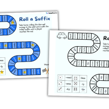 Suffixes game worksheet for Year 2