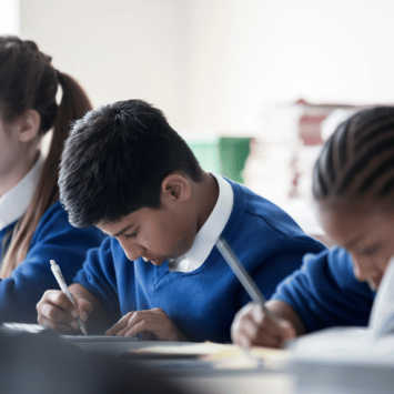 Quiet children getting on with work in school