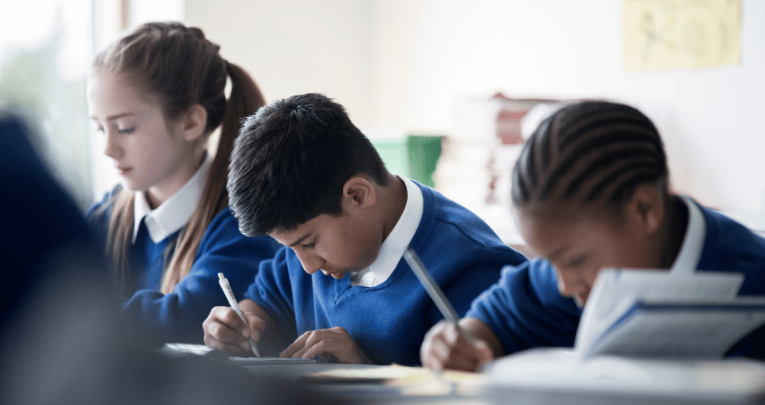 Quiet children getting on with work in school