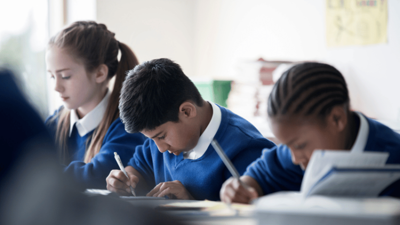 Quiet children getting on with work in school