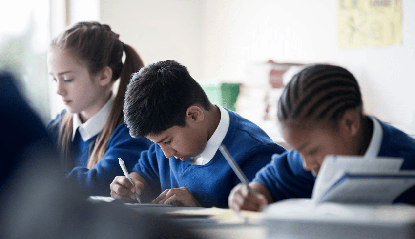 Quiet children getting on with work in school