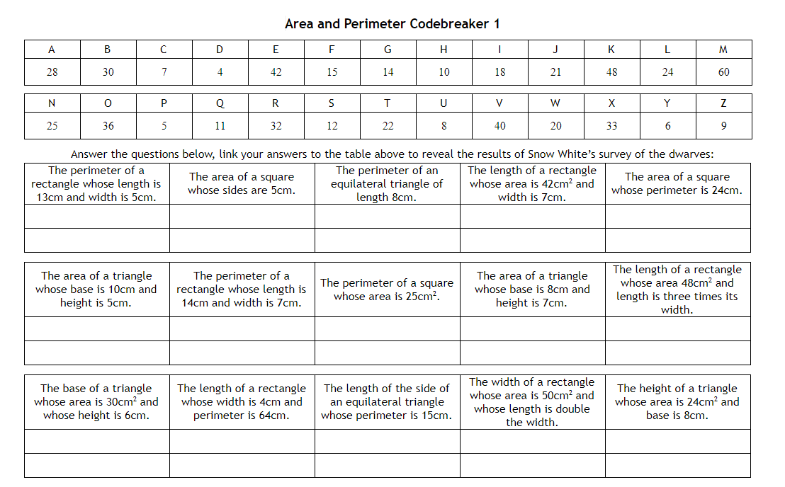 area and perimeter worksheets ks3