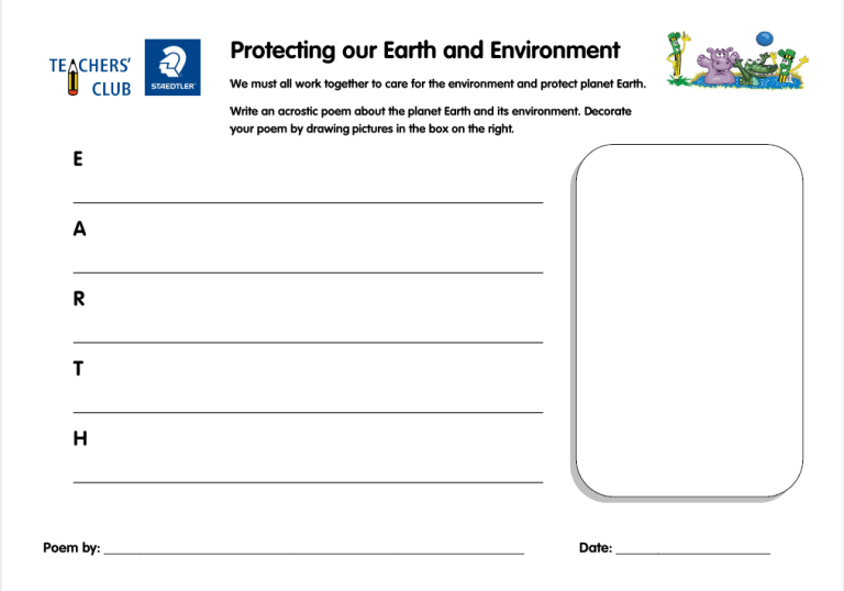 EARTH Acrostic Poem Template for KS2 Science, Art and Literacy - Teachwire