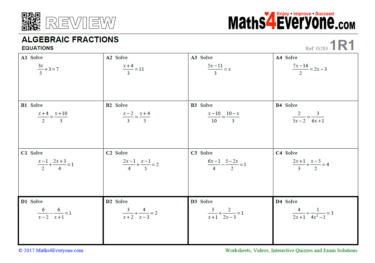 fractions revision homework