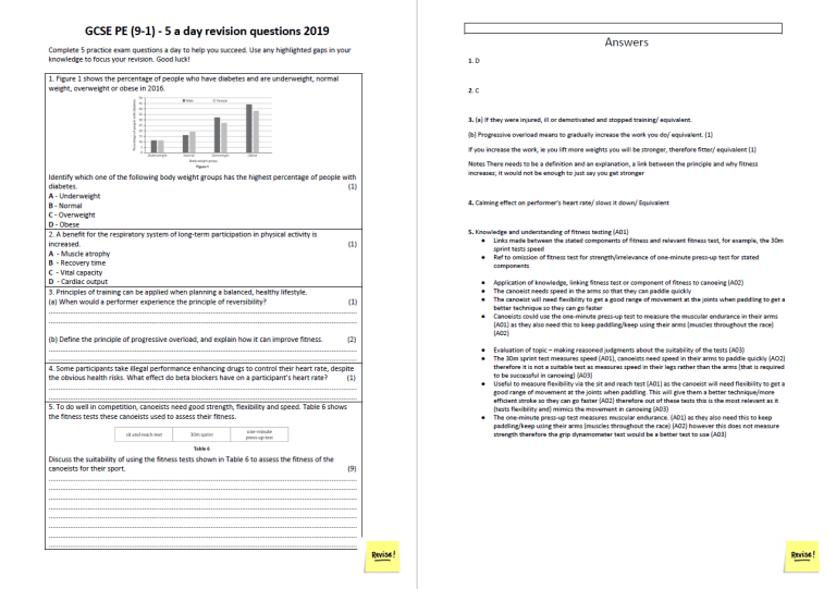 5-a-Day Practice Exam Questions for GCSE PE (9-1) – AQA - Teachwire