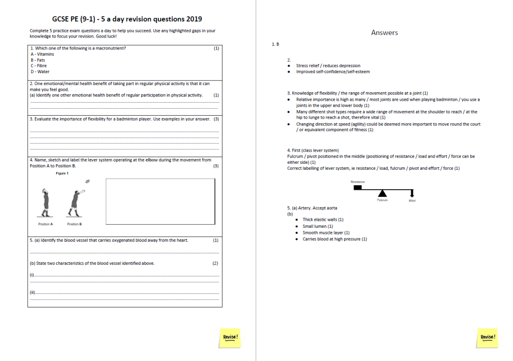 5-a-Day Practice Exam Questions for GCSE PE (9-1) – OCR - Teachwire