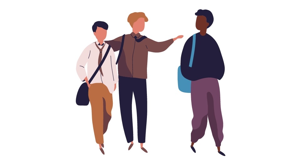 Illustration of three teenagers, representing racism in schools