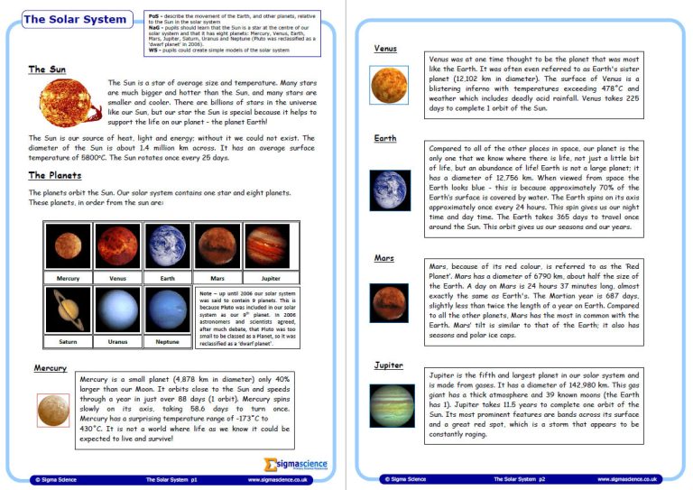 Introduction to Our Solar System – Physics Worksheet for Year 5 Science ...