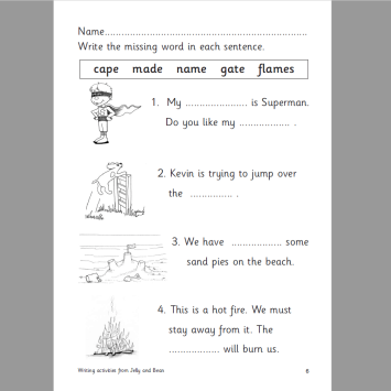 a e words handwriting and comprehension KS1 worksheet