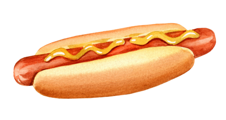 Painting of a hotdog with mustard on top