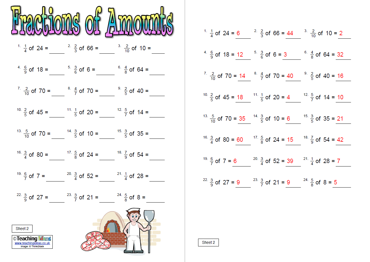 Fractions Of Quantities Worksheet