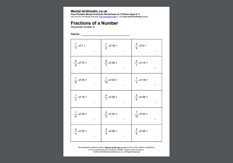 fractions of amounts homework sheet