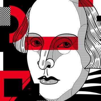 Stylised illustration showing the face of William Shakespeare, representign the idea of Shakespearean characters