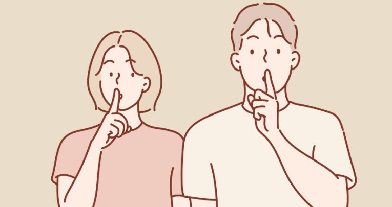 Cartoon illustration of two teenagers making 'shush' gesture