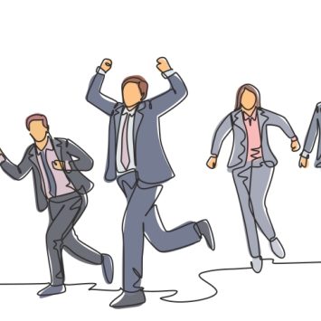 illustration of figures in suits running in an assertive manner