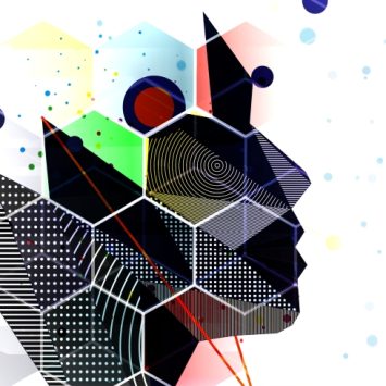 abstract illustration of a female face constructed using assorted geometric shapes