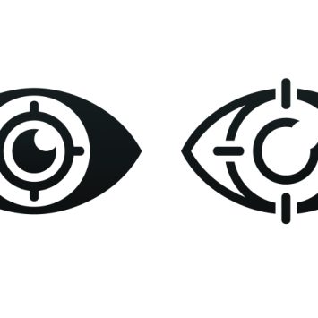 Stylised abstract graphic that combines a pair of eyes with a pair of crosshairs representing Ofsted inspection