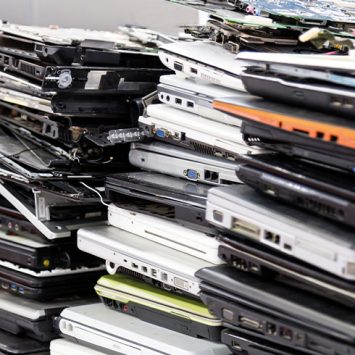 Stacks of laptops, representing edtech