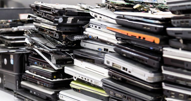 Stacks of laptops, representing edtech