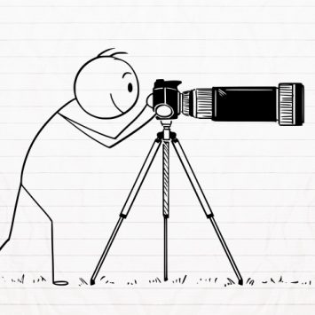 Drawing of a stick figure rendered as a wildlife photographer to evoke connotations of Sir David Attenborough