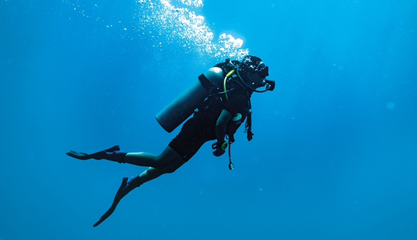 Photo of SCUBA diver to convey notions of knowledge gap