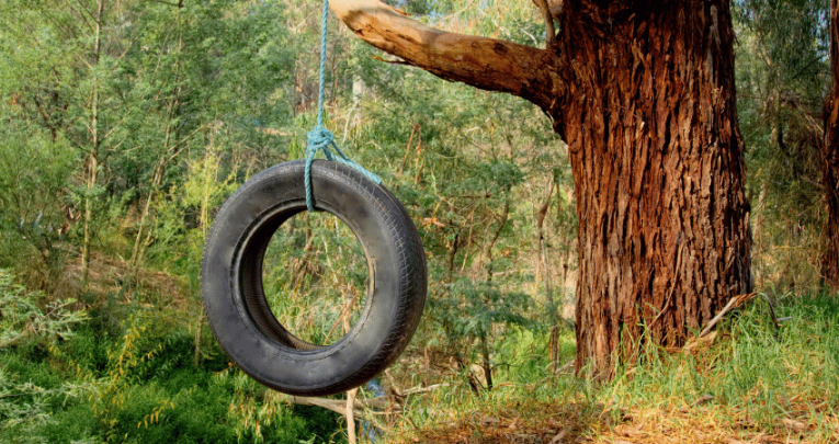 Forest school tire swing