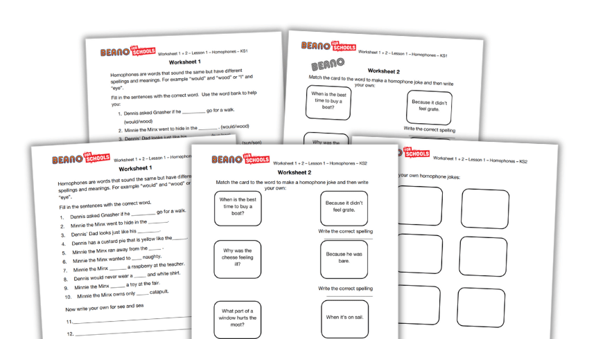 Homophones worksheets