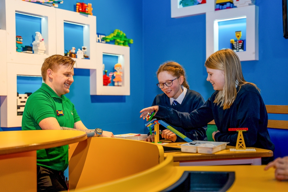 Two primary school girls attend a LEGOLAND Discovery Centre Workshop with an educator