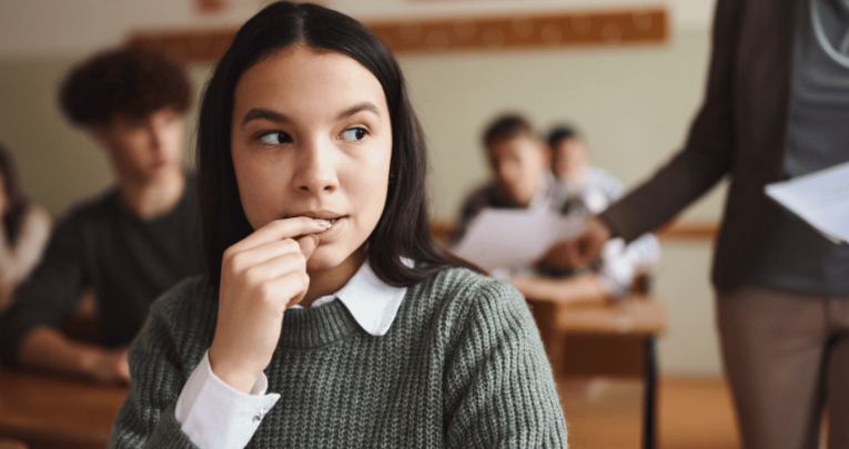 Nervous student taking mock exams