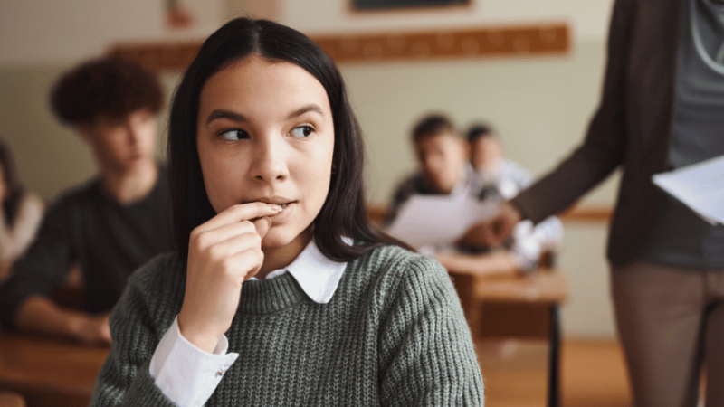 Nervous student taking mock exams