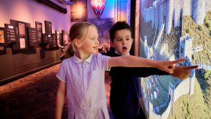 Two primary school children in a museum