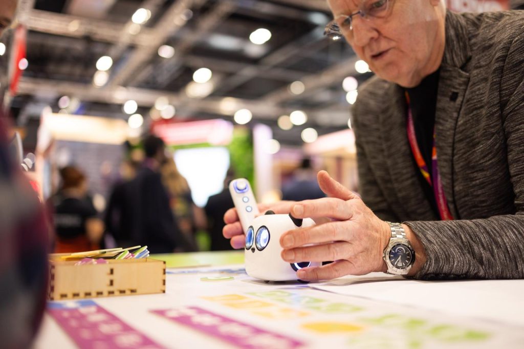 A teacher trying out a piece of EdTech at Bett UK